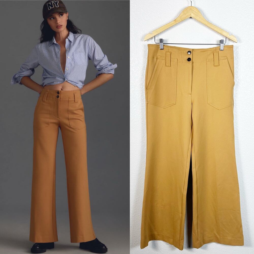 Maeve by Anthropologie Womens Naomi Ponte Wide Leg Flare Pants in Bronze Size 10